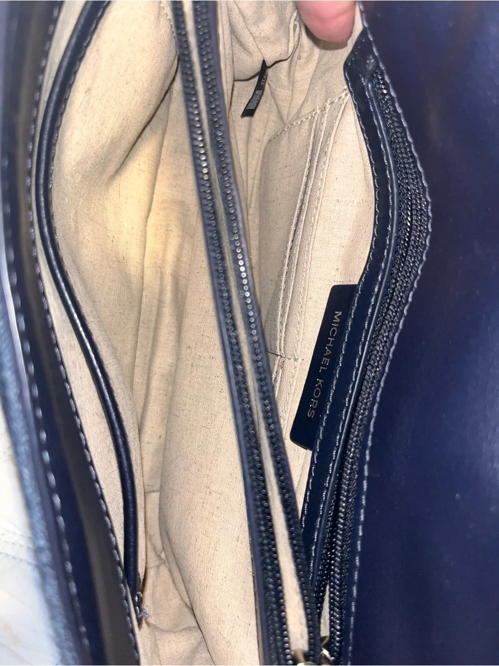 Michael Kors Quilted Denim Crossbody in Navy with Silver Chain